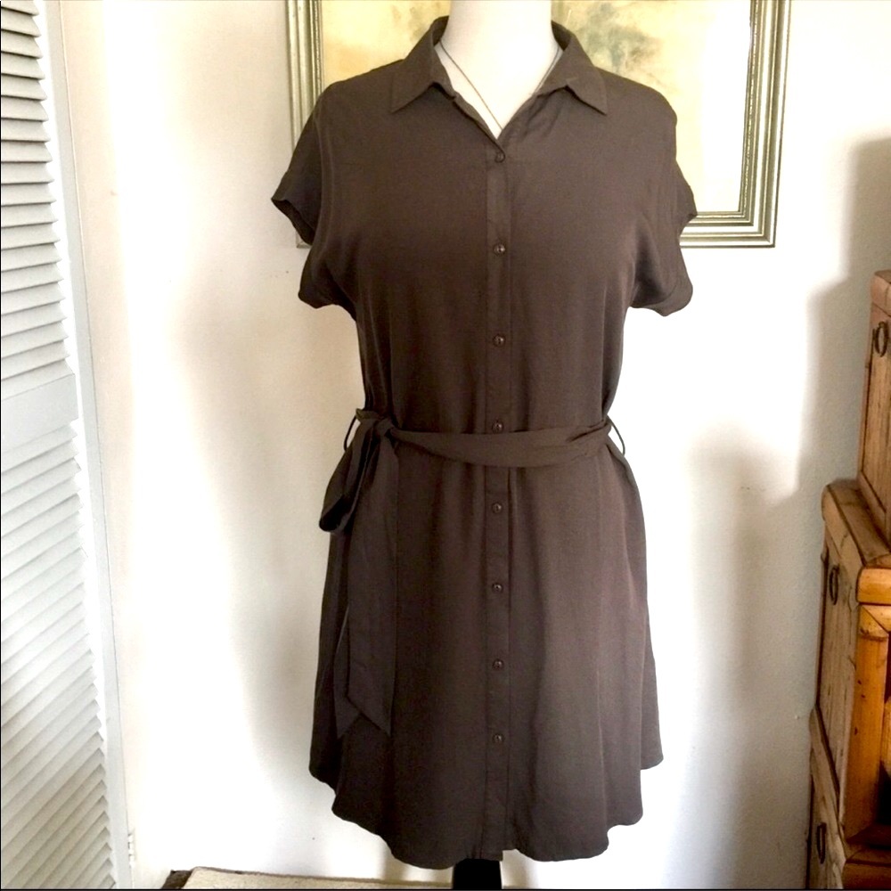NAKED ZEBRA DRESS GRAY BUTTON UP SHIRT DRESS WITH TIE